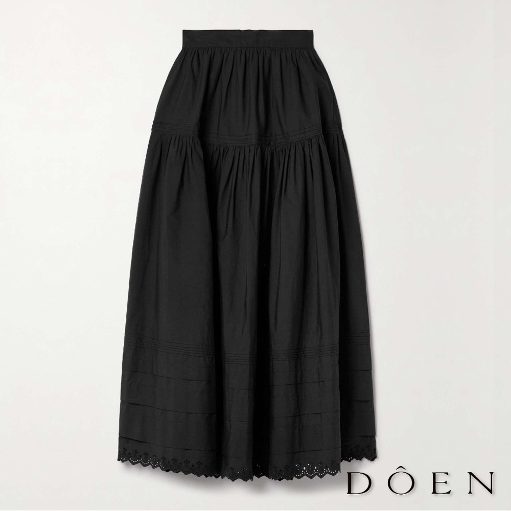 DÔEN **NWT** Sebastiane Black Crochet Trim Organic Cotton-Poplin Skirt